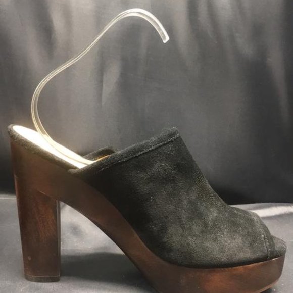 Coach Black Suede Janett Peep Toe Mules/Slides - Picture 5 of 11